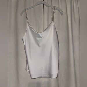DO+BE White Satin Cowl Neck Camisole with Chain and Pearl Straps